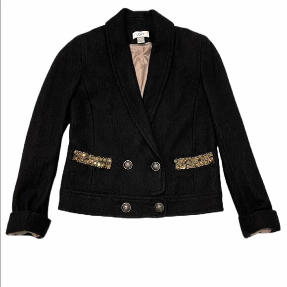 LOFT Jackets & Blazers - Loft Wool Blazer Double‎ Breasted Gemstones Black 2